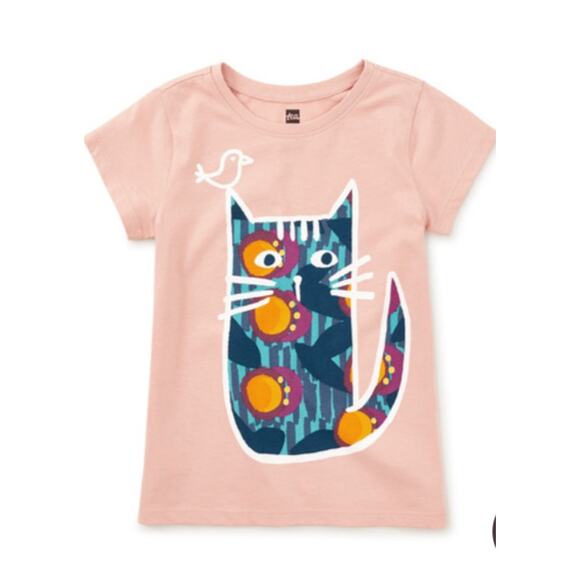 Tea Collection Clothing Blush Cameo Pink Passion Fruit Cat T-shirt Girls age 4 - Picture 1 of 7